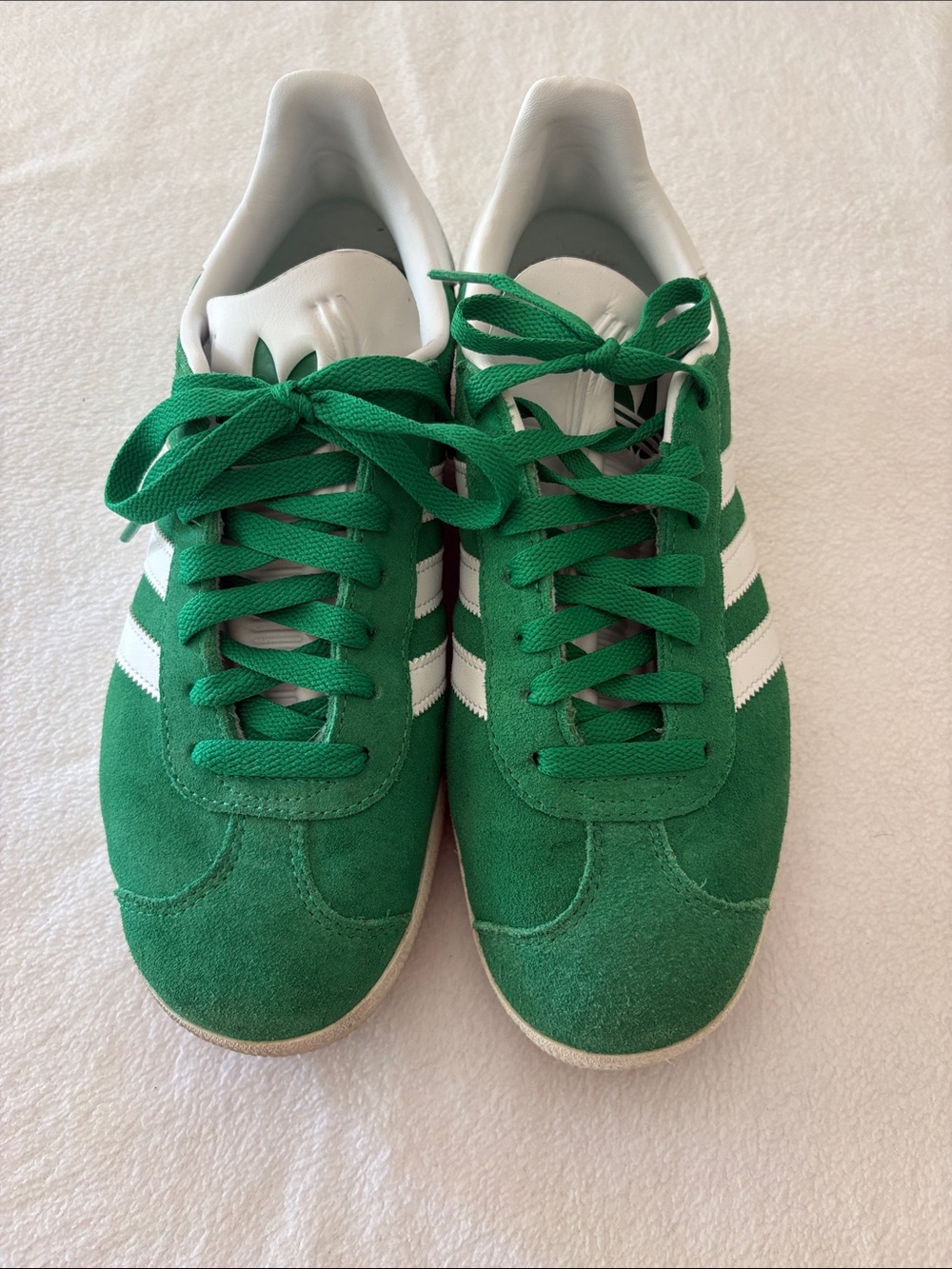 Adidas Green Suede Gazelle Sneakers with White Stripes